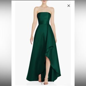 ALFRED SUNG Strapless Emerald Green High-Low Gown